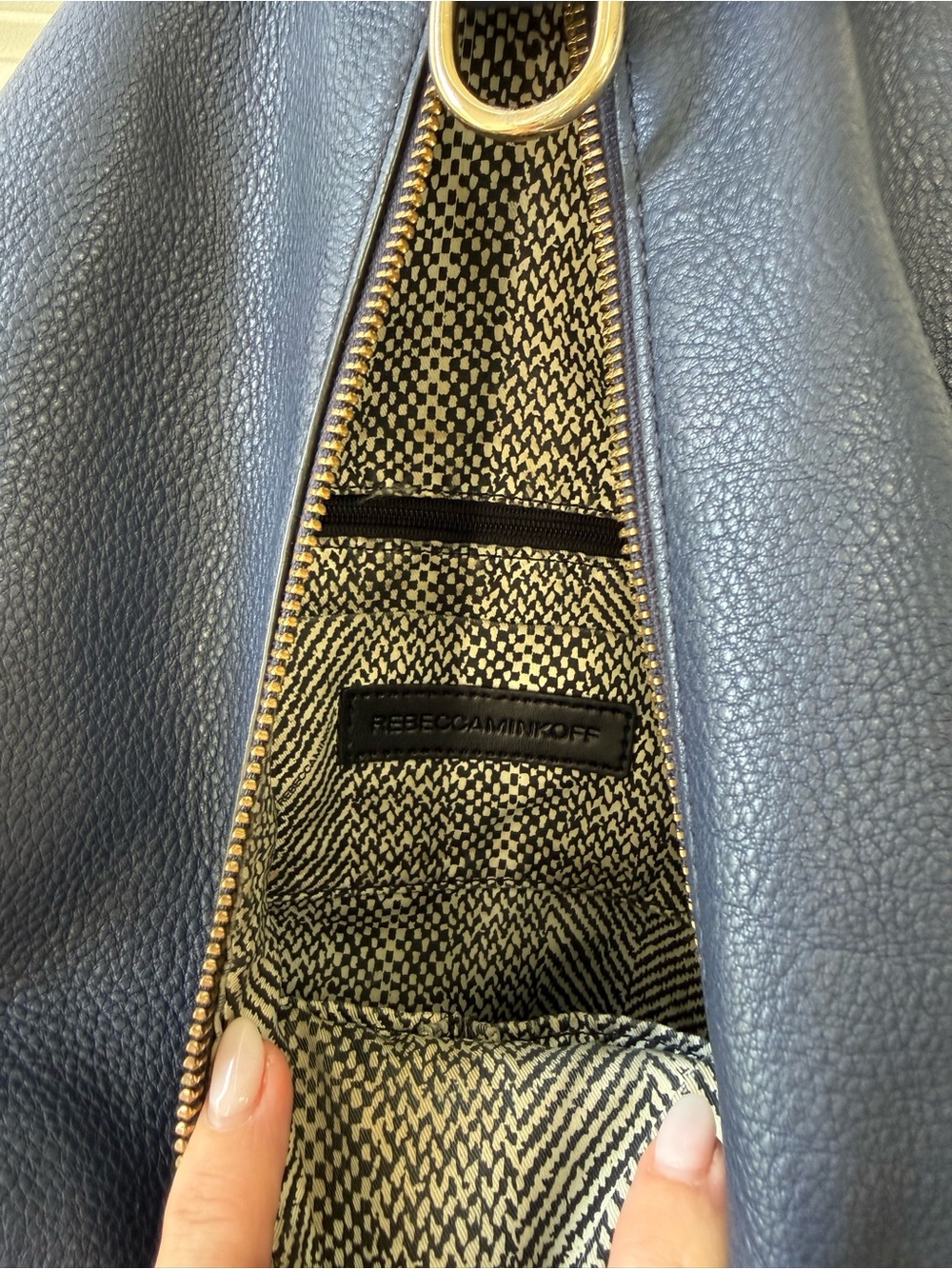 Rebecca Minkoff Navy Fringe Leather Backpack with Gold Hardware - Picture 6 of 7